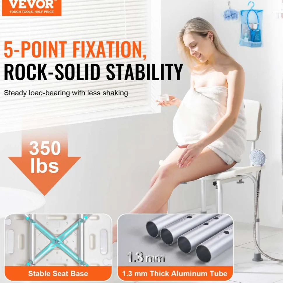 VEVOR Shower Chair, Shower Seat with Back, Adjustable Height Shower Stool, Shower Chair for Inside Shower Bathtub, Non-slip Bathroom Bench Bath Chair for Elderly Disabled Handicap, 350 lbs Capacity