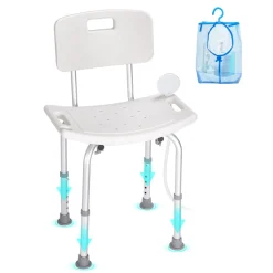 VEVOR Shower Chair, Shower Seat with Back, Adjustable Height Shower Stool, Shower Chair for Inside Shower Bathtub, Non-slip Bathroom Bench Bath Chair for Elderly Disabled Handicap, 350 lbs Capacity