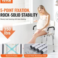 VEVOR Shower Chair, Shower Seat with Back, Adjustable Height Shower Stool, Shower Chair for Inside Shower Bathtub, Non-slip Bathroom Bench Bath Chair for Elderly Disabled Handicap, 350 LBS Capacity