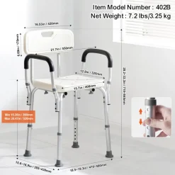 VEVOR Shower Chair, Shower Seat with Back, Adjustable Height Shower Stool, Shower Chair for Inside Shower Bathtub, Non-slip Bathroom Bench Bath Chair for Elderly Disabled Handicap, 350 LBS Capacity