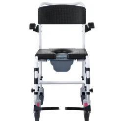 VEVOR Shower Commode Wheelchair with 4 Lockable Wheels, Footrests, Flip-up Arms, 3-Level Adjustable Height, 5L Removable Bucket, 350 LBS Capacity, Commode Chair for Adults Seniors