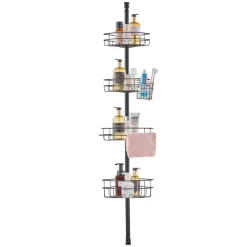 VEVOR Shower Corner Caddy Tension Pole, 56" to 114" High, Multi-Functional Shower Tension Pole with Strong Load-Bearing Tray, Rust-Proof Easy-to-Install Tension Pole, Fit for Bathroom & Washroom