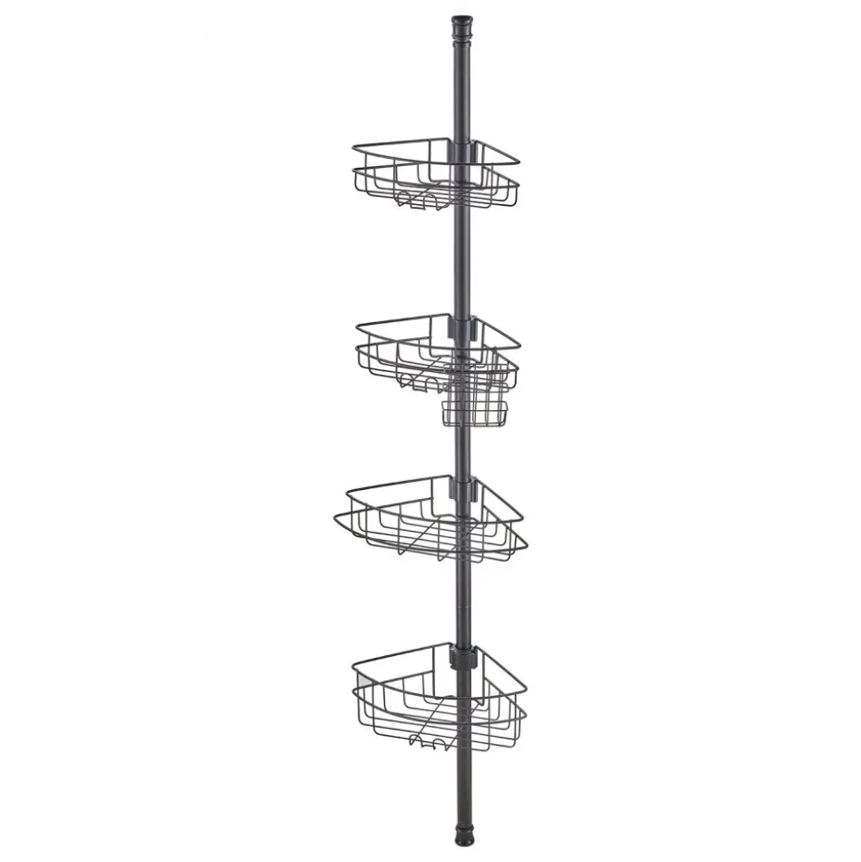 VEVOR Shower Corner Caddy Tension Pole, 56" to 114" High, Multi-Functional Shower Tension Pole with Strong Load-Bearing Tray, Rust-Proof Easy-to-Install Tension Pole, Fit for Bathroom & Washroom