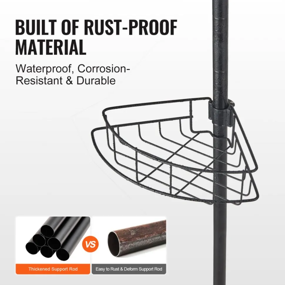 VEVOR Shower Corner Caddy Tension Pole, 56" to 114" High, Multi-Functional Shower Tension Pole with Strong Load-Bearing Tray, Rust-Proof Easy-to-Install Tension Pole, Fit for Bathroom & Washroom