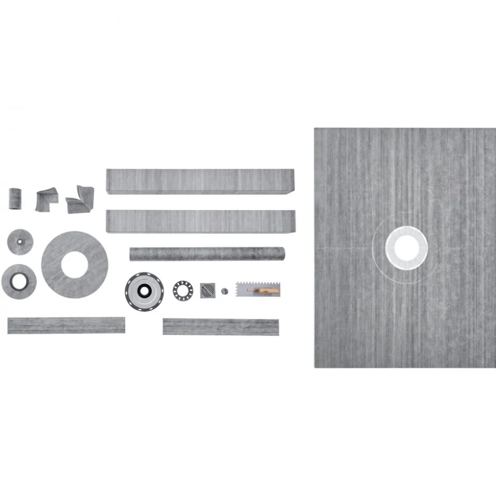 VEVOR Shower Curb Kit, 60"x48" Shower Pan Kit with 2" PVC Central Flange, Waterproof Membrane, Stainless Steel Grate and Joint Sealant, Shower Pan Slope Sticks Fit for Bathroom