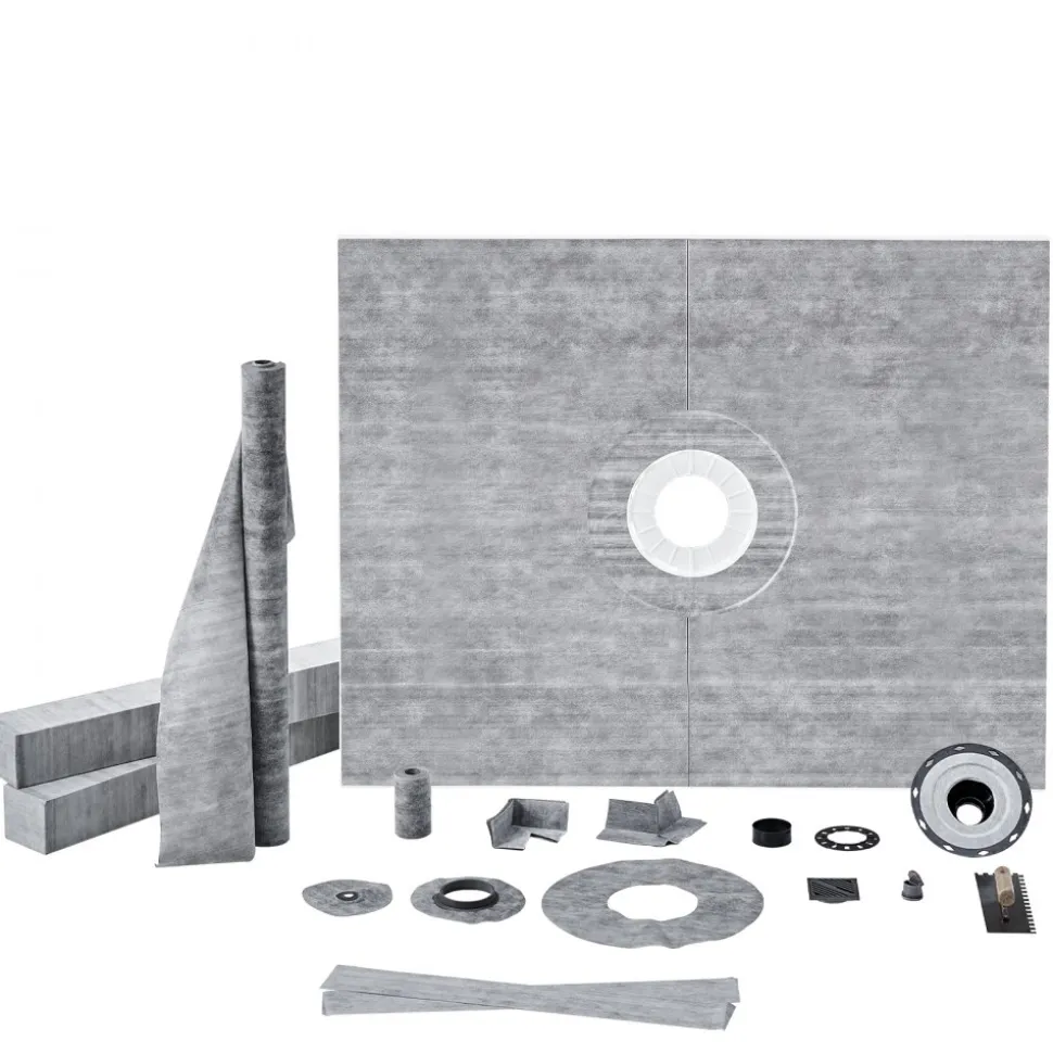VEVOR Shower Curb Kit, 60"x48" Shower Pan Kit with 2" PVC Central Flange, Waterproof Membrane, Stainless Steel Grate and Joint Sealant, Shower Pan Slope Sticks Fit for Bathroom