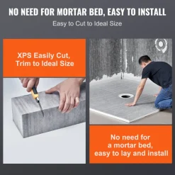 VEVOR Shower Curb Kit, 72"x72" Shower Pan Kit with 2" ABS Central Flange, 4" Stainless Steel Grate, Waterproof Shower Curb & Membrane & Strip, Shower Pan Slope Sticks Fit for Bathroom