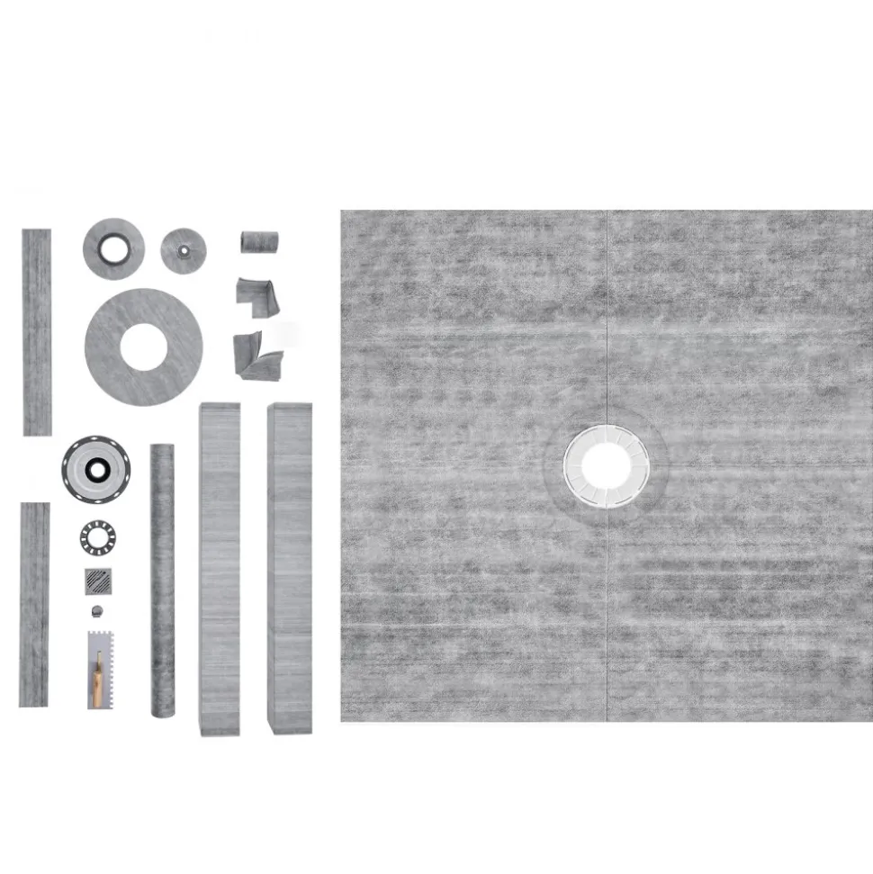 VEVOR Shower Curb Kit, 72"x72" Shower Pan Kit with 2" ABS Central Flange, 4" Stainless Steel Grate, Waterproof Shower Curb & Membrane & Strip, Shower Pan Slope Sticks Fit for Bathroom