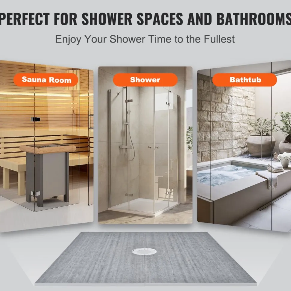 VEVOR Shower Curb Kit, 72"x72" Shower Pan Kit with 2" ABS Central Flange, 4" Stainless Steel Grate, Waterproof Shower Curb & Membrane & Strip, Shower Pan Slope Sticks Fit for Bathroom