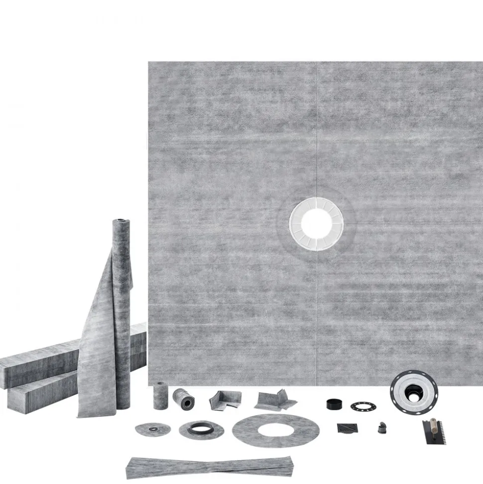 VEVOR Shower Curb Kit, 72"x72" Shower Pan Kit with 2" ABS Central Flange, 4" Stainless Steel Grate, Waterproof Shower Curb & Membrane & Strip, Shower Pan Slope Sticks Fit for Bathroom