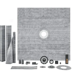 VEVOR Shower Curb Kit, 72"x72" Shower Pan Kit with 2" PVC Central Flange, 4" Stainless Steel Grate, Waterproof Shower Curb & Membrane & Strip, Shower Pan Slope Sticks Fit for Bathroom