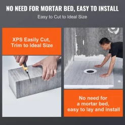VEVOR Shower Curb Kit, 60"x48" Shower Pan Kit with 2" ABS Central Flange, Waterproof Membrane, Stainless Steel Grate, Shower Pan Slope Sticks Fit for Bathroom