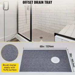 VEVOR Shower Curb Kit, 38"x60" Watertight Shower Curb Overlay with 4" ABS Offset Bonding Flange, 4" Stainless Steel Grate, 2 Cuttable Shower Curb and Trowel, Shower Pan Slope Sticks Fit for Bathro