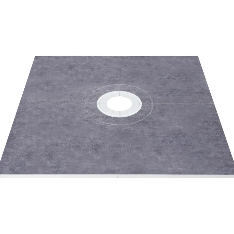 VEVOR Shower Curb Kit, 48"x48" Watertight Shower Curb Overlay with 4" ABS Central Bonding Flange, 4" Stainless Steel Grate, 2 Cuttable Shower Curb and Trowel, Shower Pan Slope Sticks Fit for Bathr