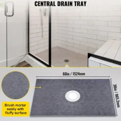 VEVOR Shower Curb Kit, 38"x60" Watertight Shower Curb Overlay with 4" ABS Central Bonding Flange, 4" Stainless Steel Grate, 2 Cuttable Shower Curb and Trowel, Shower Pan Slope Sticks Fit for Bathr