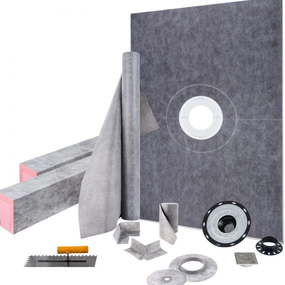 VEVOR Shower Curb Kit, 38"x60" Watertight Shower Curb Overlay with 4" ABS Central Bonding Flange, 4" Stainless Steel Grate, 2 Cuttable Shower Curb and Trowel, Shower Pan Slope Sticks Fit for Bathr
