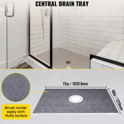 VEVOR Shower Curb Kit, 38"x60" Watertight Shower Curb Overlay with 4" PVC Central Bonding Flange, 4" Stainless Steel Grate, 2 Cuttable Shower Curb and Trowel, Shower Pan Slope Sticks Fit for Bathr