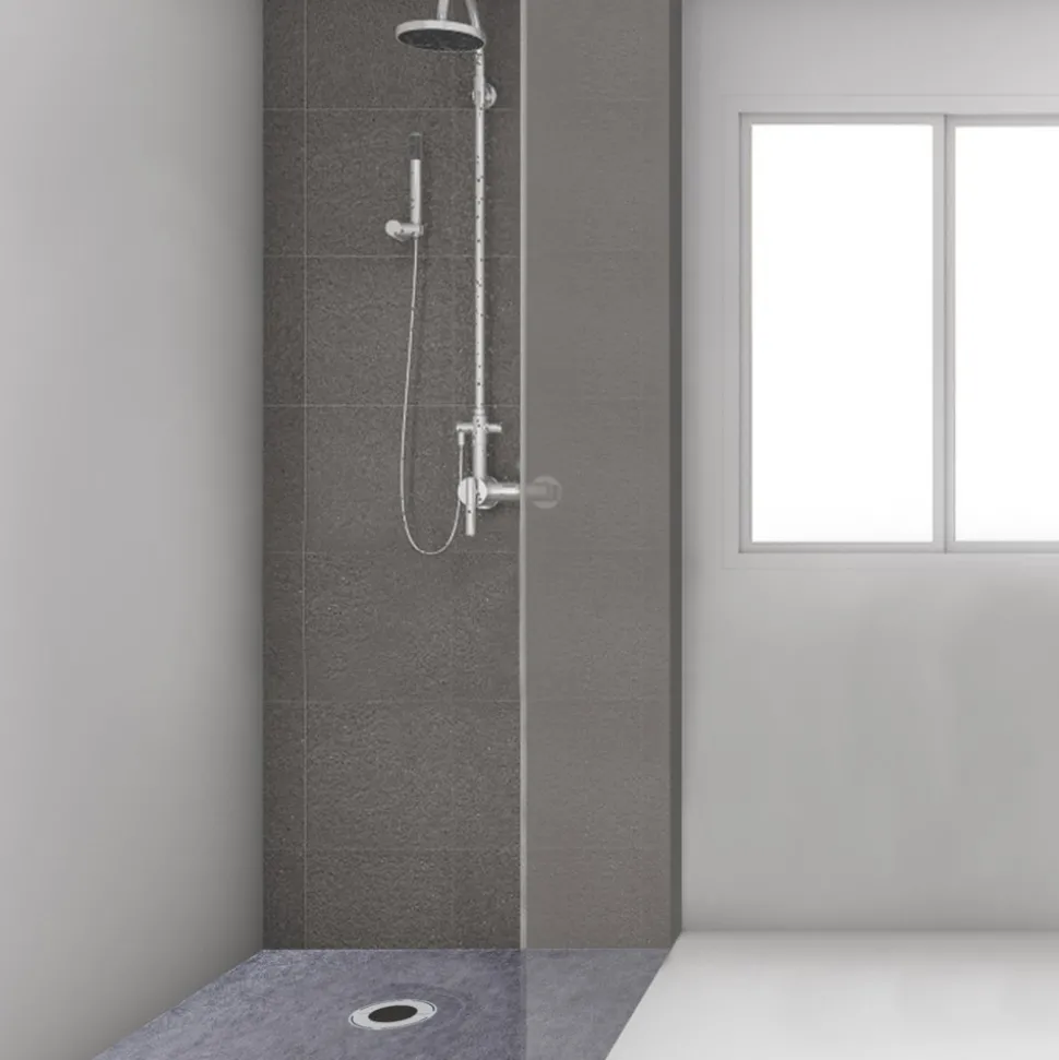 VEVOR Shower Curb Kit, 38"x60" Watertight Shower Curb Overlay with 4" PVC Central Bonding Flange, 4" Stainless Steel Grate, 2 Cuttable Shower Curb and Trowel, Shower Pan Slope Sticks Fit for Bathr