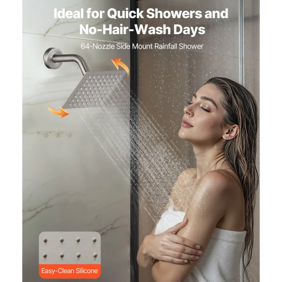 VEVOR Shower Faucet Set, 12 Inch Ceiling Mount Rainfall Shower System with 6 Inch Wall Mount Head and 4 in 1 Handheld Spray, Rotatable 3-Function Dual Rain Head Brass Valve & Trim Kit, Brushed Nickel