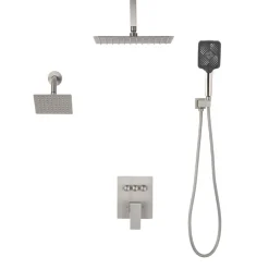 VEVOR Shower Faucet Set, 12 Inch Ceiling Mount Rainfall Shower System with 6 Inch Wall Mount Head and 4 in 1 Handheld Spray, Rotatable 3-Function Dual Rain Head Brass Valve & Trim Kit, Brushed Nickel