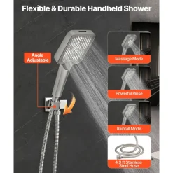 VEVOR Shower Faucet Set, 12 Inch Ceiling Mount Rainfall Shower System with 6 Inch Wall Mount Head and 4 in 1 Handheld Spray, Rotatable 3-Function Dual Rain Head Brass Valve & Trim Kit, Brushed Nickel