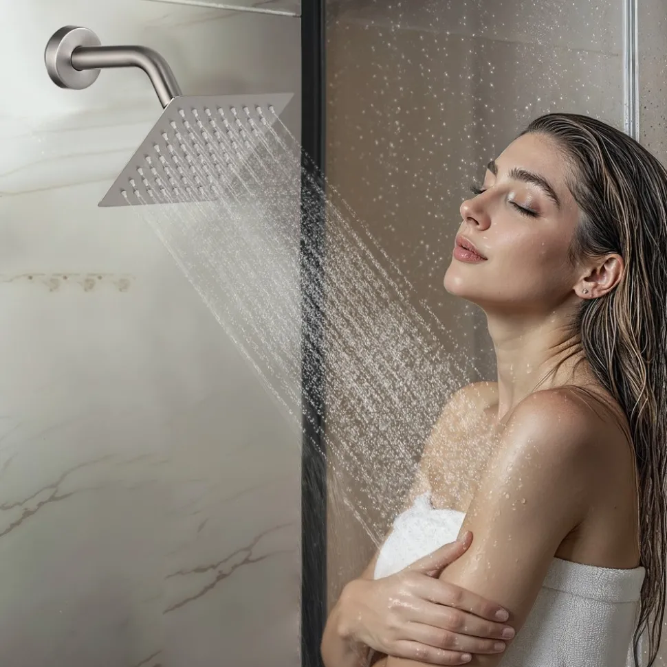 VEVOR Shower Faucet Set, 10 Inch Ceiling Mount Rainfall Shower System with 6 Inch Wall Mount Head and 2 in 1 Handheld Spray, Rotatable 3-Function Dual Rain Head Brass Valve & Trim Kit, Brushed Nickel