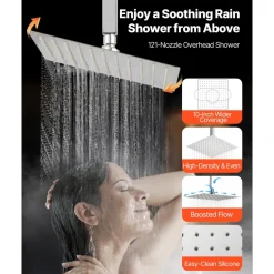 VEVOR Shower Faucet Set, 10 Inch Ceiling Mount Rainfall Shower System with 6 Body Jets and 2 in 1 Handheld Spray, Rotatable 3-Function Rain Head System Set, Complete Brass Valve and Trim Kit, Chrome