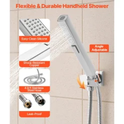 VEVOR Shower Faucet Set, 10 Inch Ceiling Mount Rainfall Shower System with 6 Body Jets and 2 in 1 Handheld Spray, Rotatable 3-Function Rain Head System Set, Complete Brass Valve and Trim Kit, Chrome