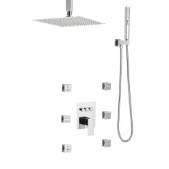 VEVOR Shower Faucet Set, 10 Inch Ceiling Mount Rainfall Shower System with 6 Body Jets and 2 in 1 Handheld Spray, Rotatable 3-Function Rain Head System Set, Complete Brass Valve and Trim Kit, Chrome