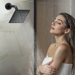 VEVOR Shower Faucet Set, 10 Inch Ceiling Mount Rainfall Shower System with 6 Inch Wall Mount Head and 2 in 1 Handheld Spray, Rotatable 3-Function Dual Rain Head Brass Valve and Trim Kit, Matte Black