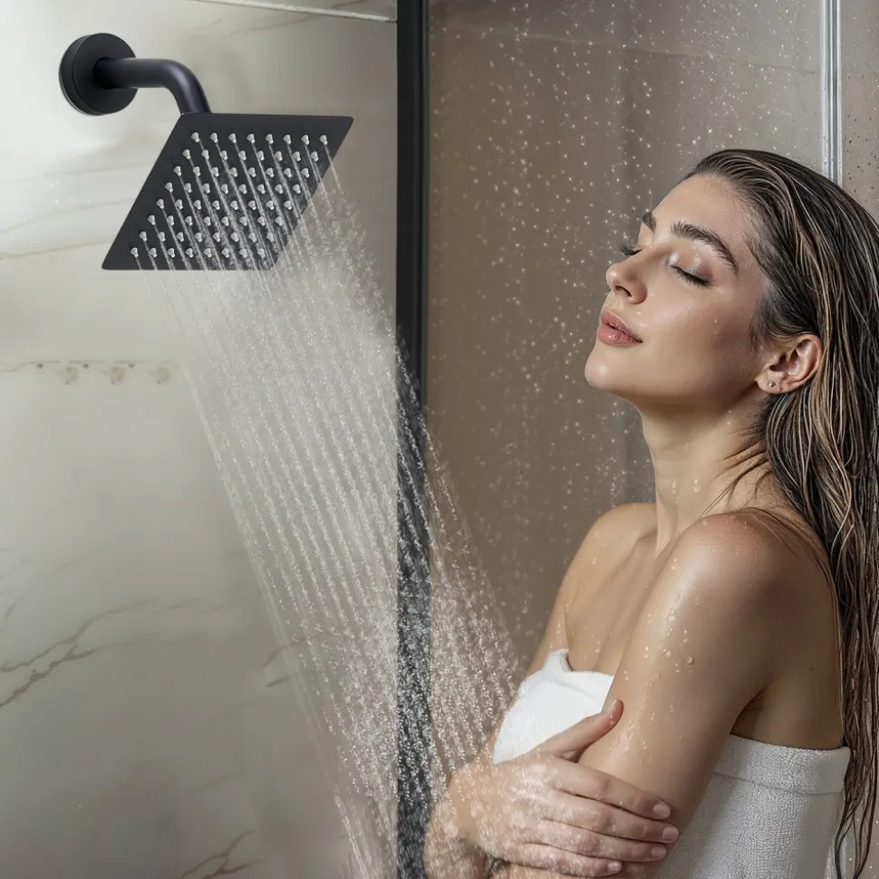 VEVOR Shower Faucet Set, 10 Inch Ceiling Mount Rainfall Shower System with 6 Inch Wall Mount Head and 2 in 1 Handheld Spray, Rotatable 3-Function Dual Rain Head Brass Valve and Trim Kit, Matte Black