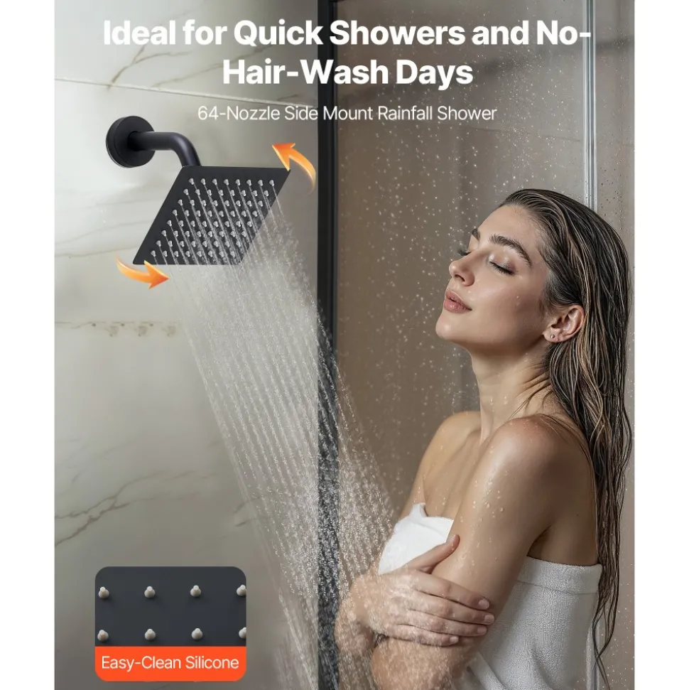 VEVOR Shower Faucet Set, 10 Inch Ceiling Mount Rainfall Shower System with 6 Inch Wall Mount Head and 2 in 1 Handheld Spray, Rotatable 3-Function Dual Rain Head Brass Valve and Trim Kit, Matte Black