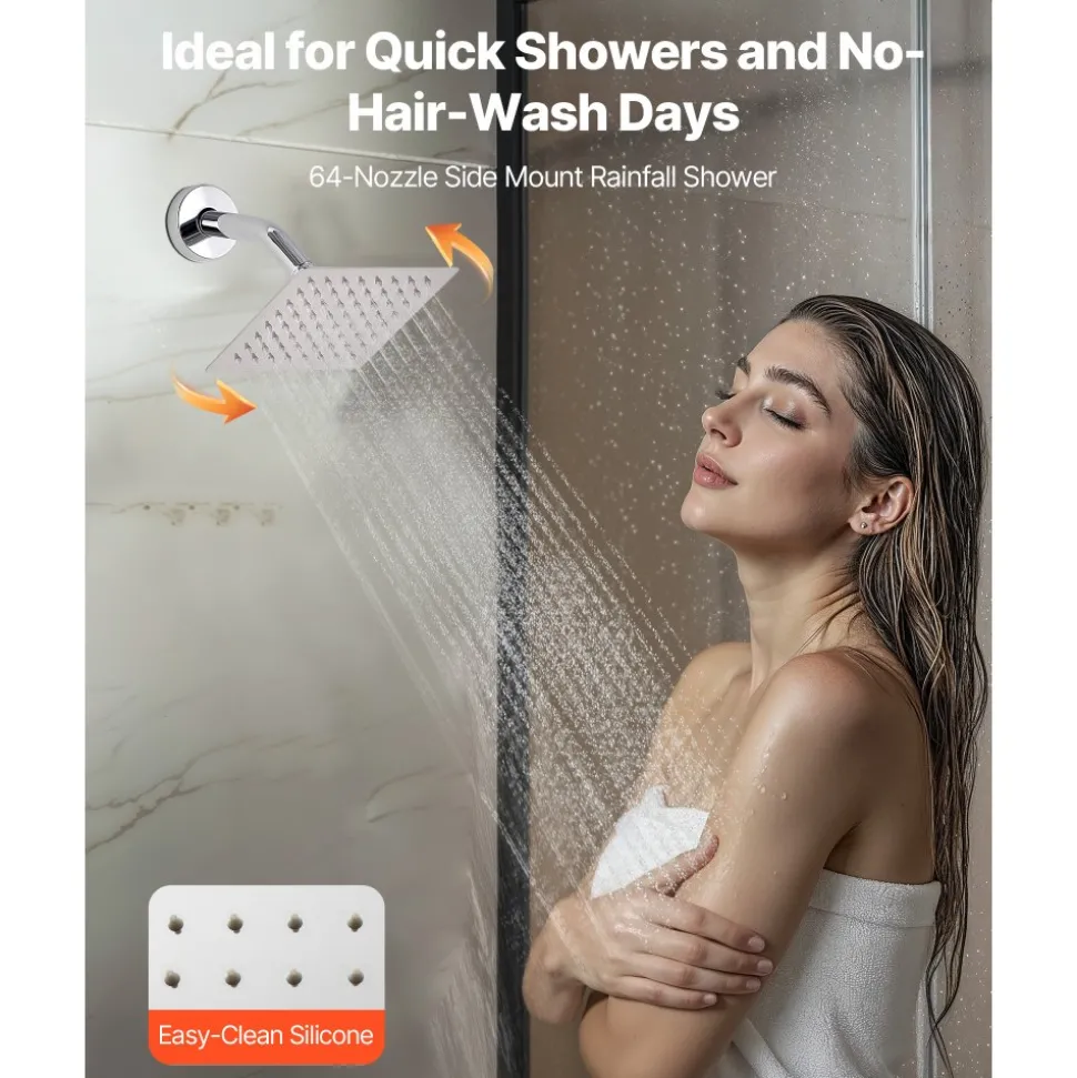 VEVOR Shower Faucet Set, 12 Inch Thermostatic Ceiling Mount Rainfall Shower System with 6 Inch Wall Mount Head and 2 in 1 Handheld Spray, 3-Function Dual Rain Head Brass Valve and Trim Kit, Chrome