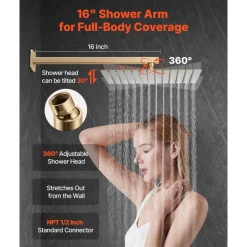 VEVOR Shower Faucet Set, Rainfall Bathroom Shower System with 12-Inch Square Rain Shower Head and Handheld Spray, Wall Mounted Bath Fixtures with Brass Valve and Trim Kit, Brushed Gold
