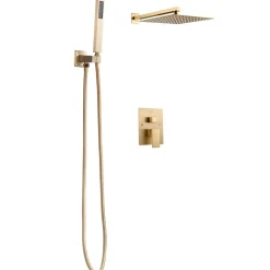 VEVOR Shower Faucet Set, Rainfall Bathroom Shower System with 12-Inch Square Rain Shower Head and Handheld Spray, Wall Mounted Bath Fixtures with Brass Valve and Trim Kit, Brushed Gold