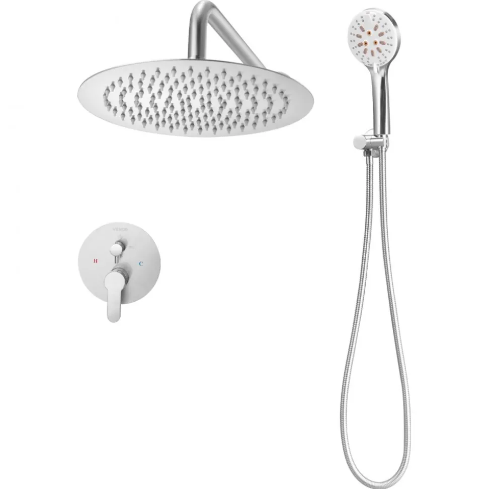 VEVOR Shower Faucet Set, Rainfall Bathroom Shower System with 10-Inch Round Rain Shower Head and Handheld Spray, Wall Mounted Bath Fixtures with Brass Valve and Trim Kit, Brushed Nickel