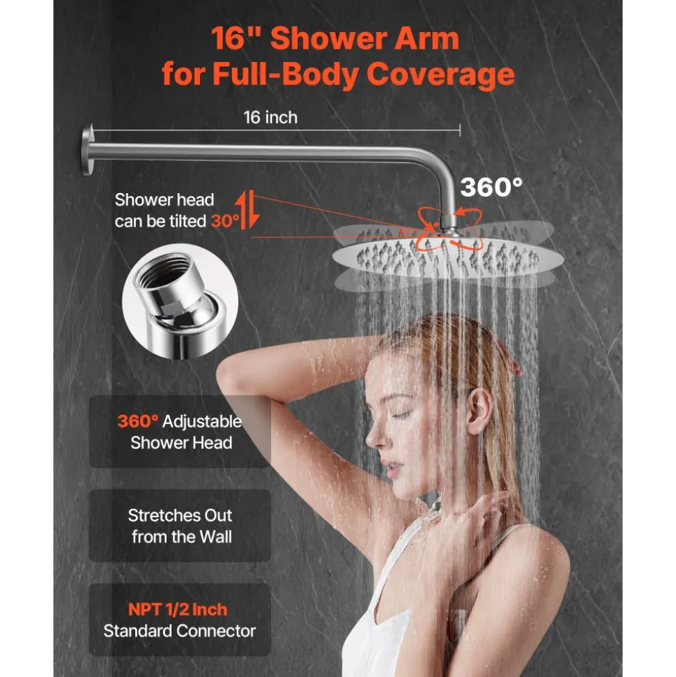 VEVOR Shower Faucet Set, Rainfall Bathroom Shower System with 10-Inch Round Rain Shower Head and Handheld Spray, Wall Mounted Bath Fixtures with Brass Valve and Trim Kit, Brushed Nickel