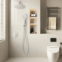 VEVOR Shower Faucet Set, Rainfall Bathroom Shower System with 10-Inch Round Rain Shower Head and Handheld Spray, Wall Mounted Bath Fixtures with Brass Valve and Trim Kit, Brushed Nickel