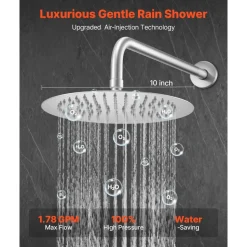 VEVOR Shower Faucet Set, Rainfall Bathroom Shower System with 10-Inch Round Rain Shower Head and Handheld Spray, Wall Mounted Bath Fixtures with Brass Valve and Trim Kit, Brushed Nickel