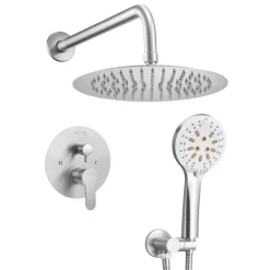 VEVOR Shower Faucet Set, Rainfall Bathroom Shower System with 10-Inch Round Rain Shower Head and Handheld Spray, Wall Mounted Bath Fixtures with Brass Valve and Trim Kit, Brushed Nickel