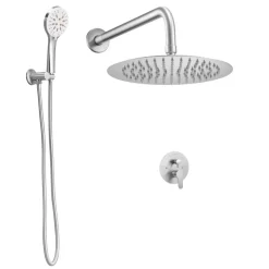 VEVOR Shower Faucet Set, Rainfall Bathroom Shower System with 10-Inch Round Rain Shower Head and Handheld Spray, Wall Mounted Bath Fixtures with Brass Valve and Trim Kit, Brushed Nickel