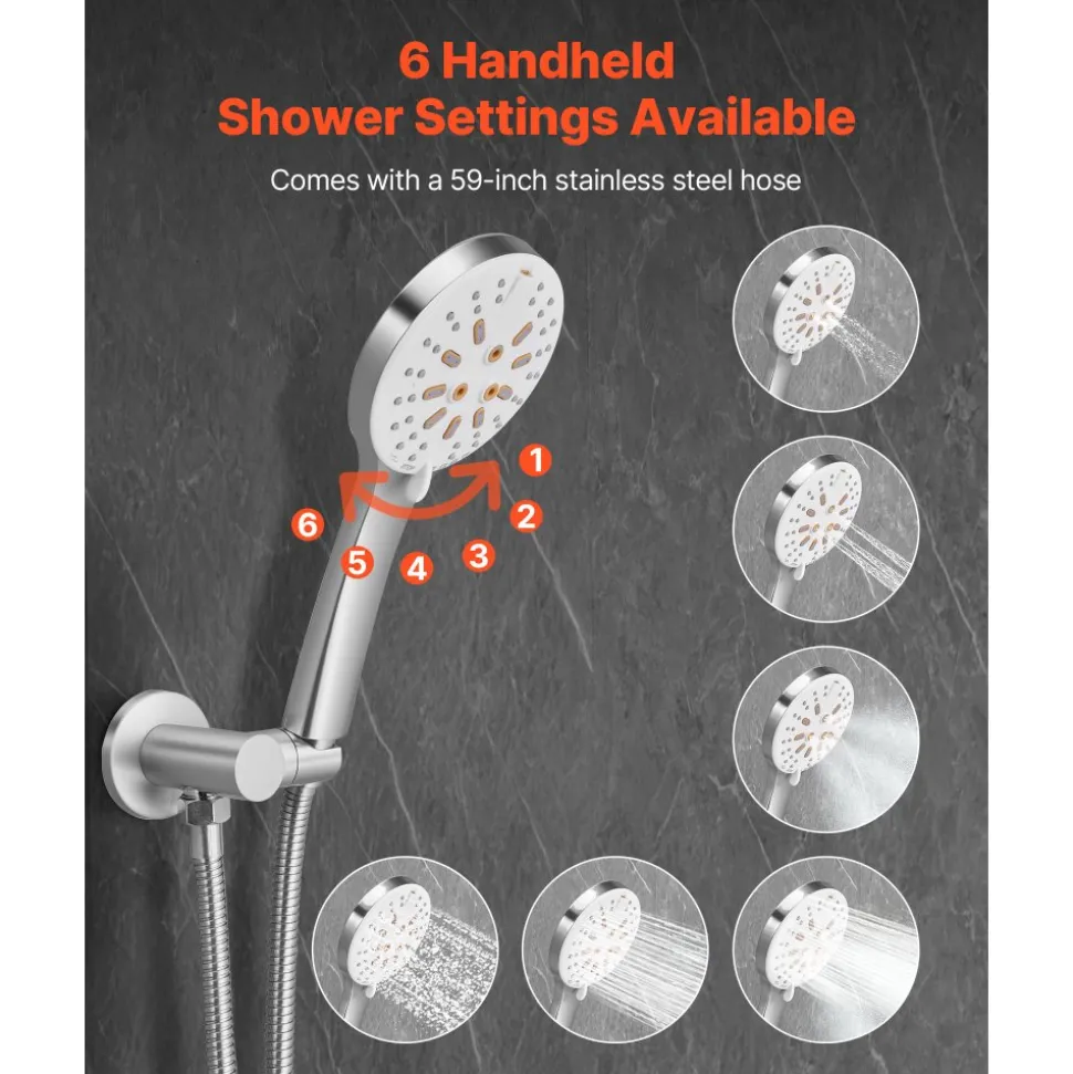 VEVOR Shower Faucet Set, Rainfall Bathroom Shower System with 10-Inch Round Rain Shower Head and Handheld Spray, Wall Mounted Bath Fixtures with Brass Valve and Trim Kit, Brushed Nickel