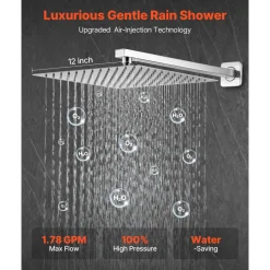 VEVOR Shower Faucet Set, Rainfall Bathroom Shower System with 10-Inch Square Rain Shower Head and Handheld Spray, Ceiling Mount Bath Fixtures with Brass Valve and Trim Kit, Matte Black