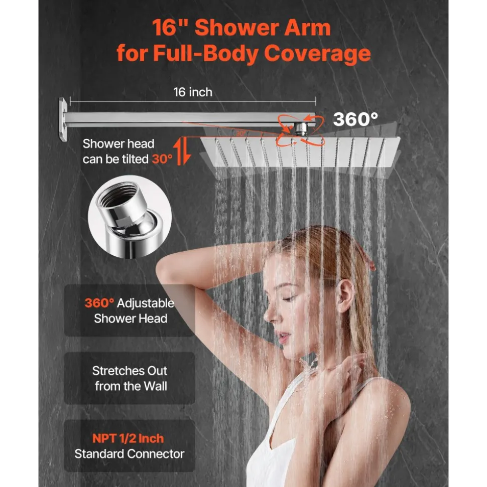 VEVOR Shower Faucet Set, Rainfall Bathroom Shower System with 10-Inch Square Rain Shower Head and Handheld Spray, Ceiling Mount Bath Fixtures with Brass Valve and Trim Kit, Matte Black