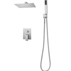 VEVOR Shower Faucet Set, Rainfall Bathroom Shower System with 10-Inch Square Rain Shower Head and Handheld Spray, Ceiling Mount Bath Fixtures with Brass Valve and Trim Kit, Matte Black