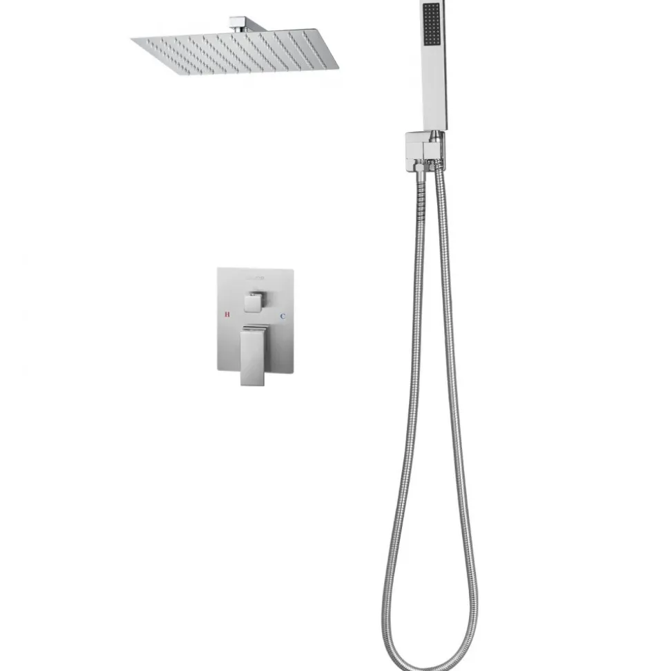 VEVOR Shower Faucet Set, Rainfall Bathroom Shower System with 10-Inch Square Rain Shower Head and Handheld Spray, Ceiling Mount Bath Fixtures with Brass Valve and Trim Kit, Matte Black