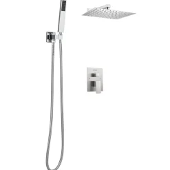 VEVOR Shower Faucet Set, Rainfall Bathroom Shower System with 10-Inch Square Rain Shower Head and Handheld Spray, Ceiling Mount Bath Fixtures with Brass Valve and Trim Kit, Matte Black