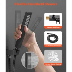 VEVOR Shower Faucet Set, Rainfall Bathroom Shower System with 12-Inch Square Rain Shower Head and Handheld Spray, Wall Mounted Bath Fixtures with Brass Valve and Trim Kit, Matte Black
