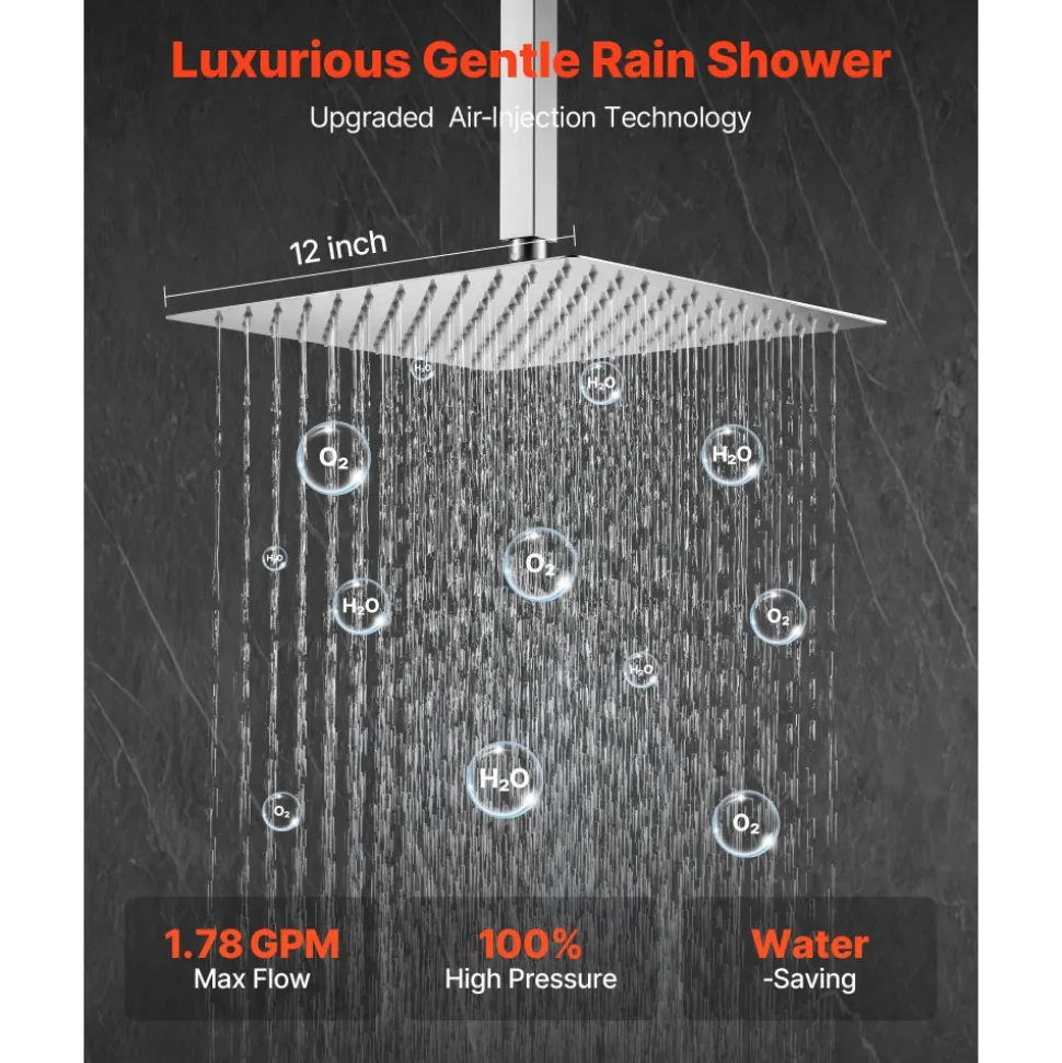 VEVOR Shower Faucet Set, Rainfall Bathroom Shower System with 12-Inch Square Rain Shower Head and Handheld Spray, Ceiling Mount Bath Fixtures with Brass Valve and Trim Kit, Brushed Nickel
