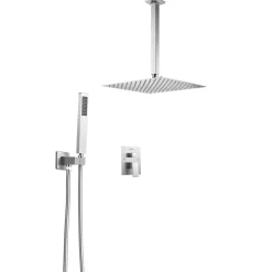 VEVOR Shower Faucet Set, Rainfall Bathroom Shower System with 12-Inch Square Rain Shower Head and Handheld Spray, Ceiling Mount Bath Fixtures with Brass Valve and Trim Kit, Brushed Nickel